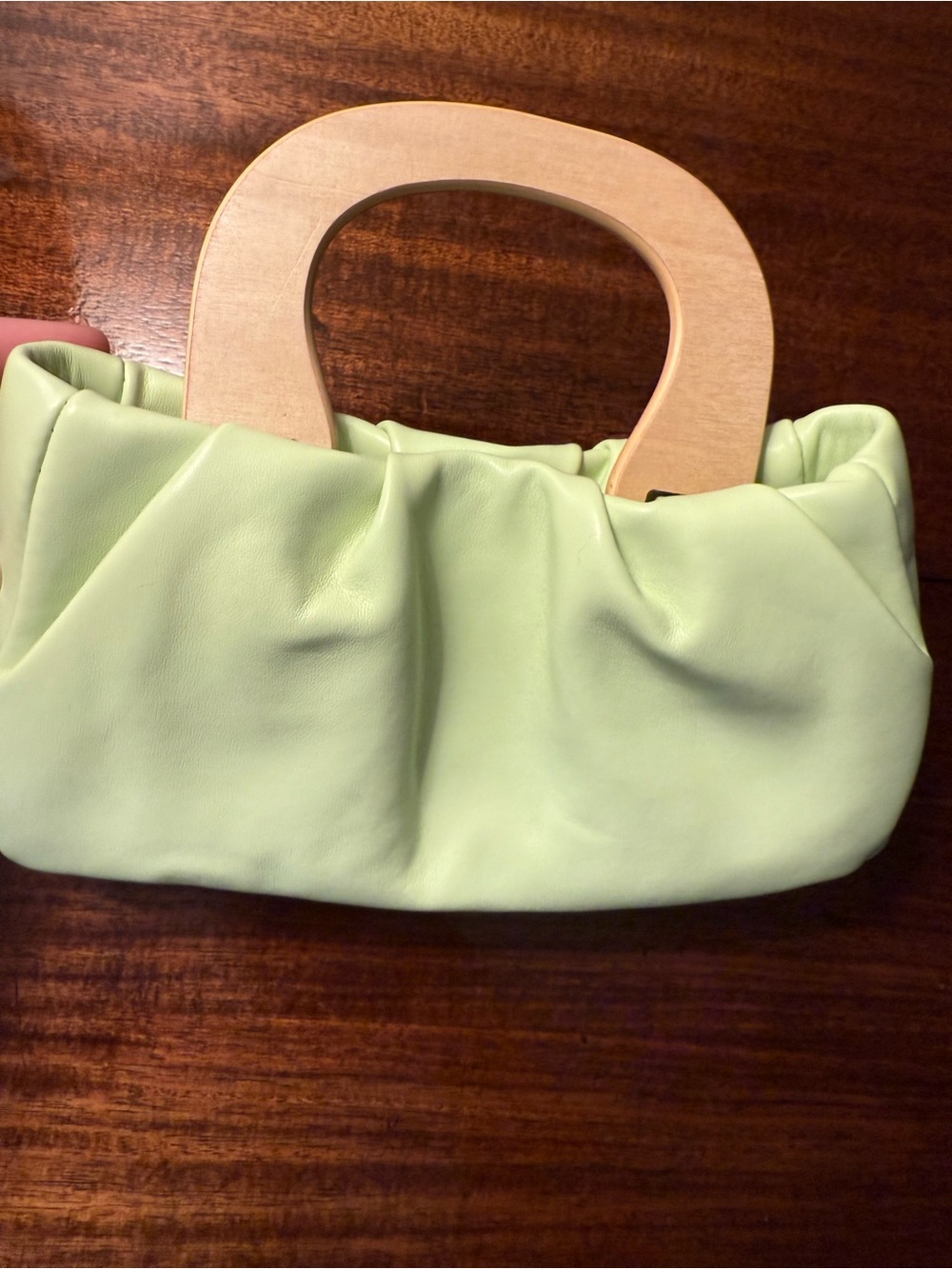Wood Handle Soft Clutch in Light Green